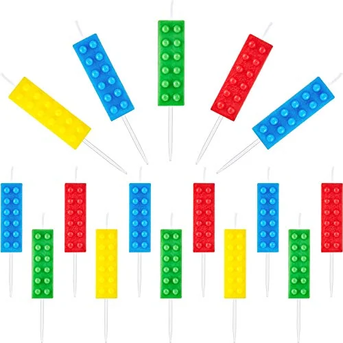 16 Pcs Building Block Candles Brick Birthday Cake Candles, red, product photo