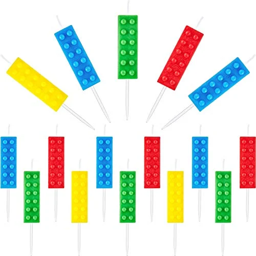 16 Pcs Building Block Candles Brick Birthday Cake Candles, red, product photo