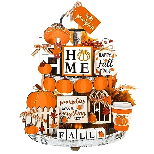 17 Set Fall Tiered Tray Decor Rustic Farmhouse 3D, multicolor, product photo