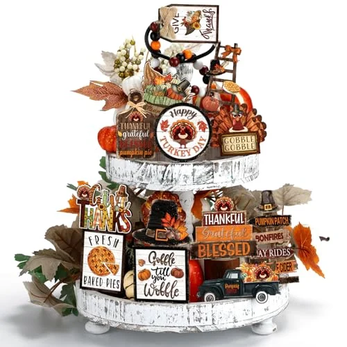 18 Set Fall Tiered Tray Decor Rustic Farmhouse 3D, bright color, product photo