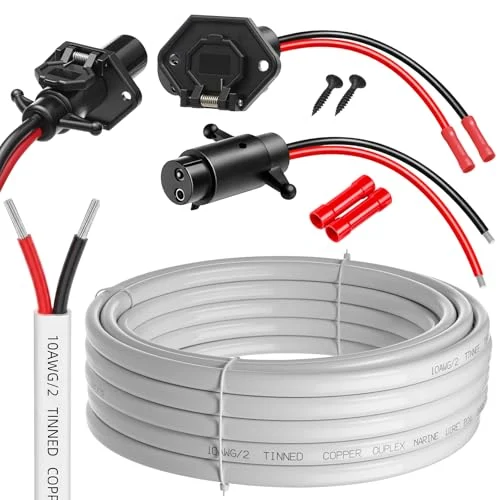 2 Pack 10 Gauge Marine Wire 30Ft Duplex Tinned, black, white, black and red, product photo