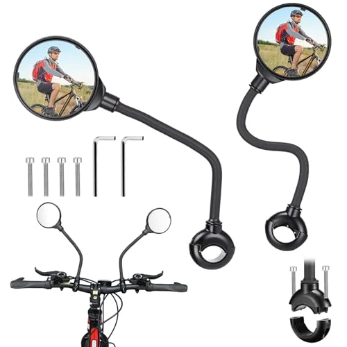 2 Pack Bike Mirror Handlebar Mount Adjustable Rotatable Wide, black, product photo