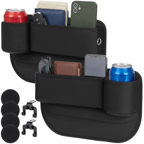 2 Pack Car Seat Gap Filler Organizer with Cup, black, product photo