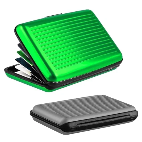 2 Pack Slim Rfid Blocking Aluminum Credit Card Holders, green, gray, product photo