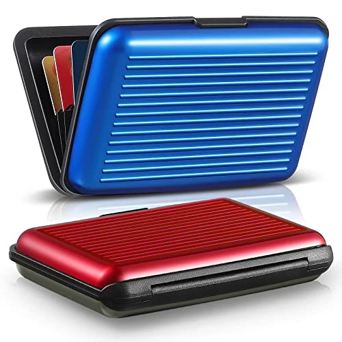 2 Pack Slim Rfid Blocking Aluminum Credit Card Holders, red, blue, product photo