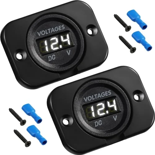 2 Pcs DC 12V 24V Waterproof Car Voltmeter with, white light, product photo