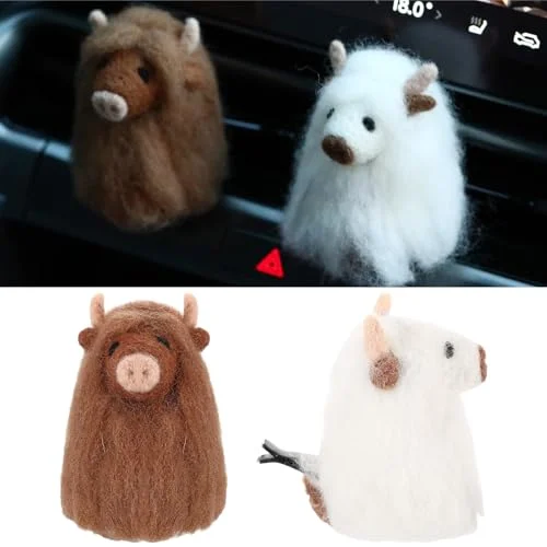 2 Pcs Felt Highland Cow Gift Car Air Freshener, white, brown, product photo