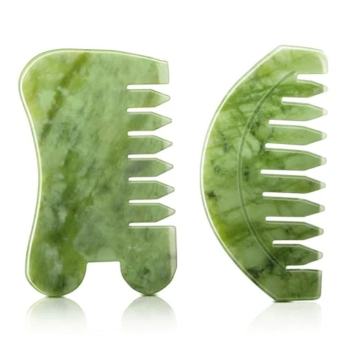 2 Pcs Jade Comb for Scalp Massage Gua sha, green, product photo