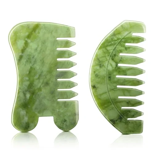 2 Pcs Jade Comb for Scalp Massage Gua sha, green, product photo