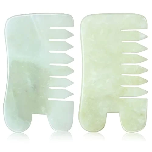 2 Pcs Jade Comb for Scalp Massage Gua sha, green, product photo