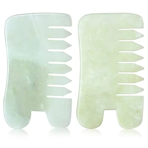 2 Pcs Jade Comb for Scalp Massage Gua sha, green, product photo