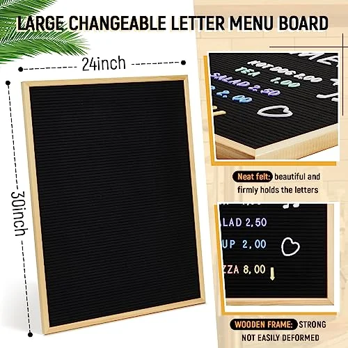 2 Pcs Large Felt Letter Board Sign 24 x, black, product photo