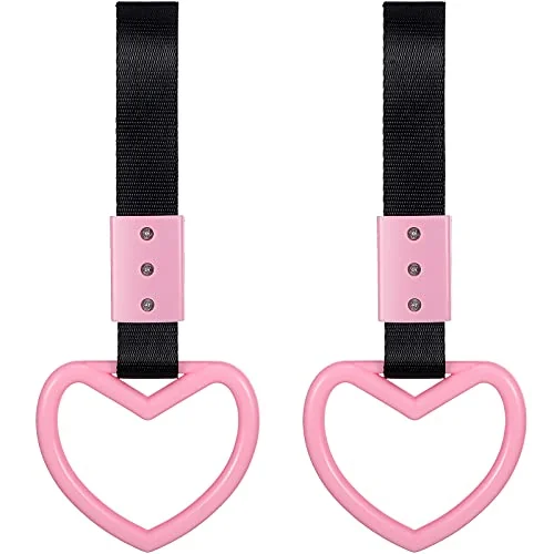 2 Pieces Heart Shaped Car Handle Straps Drift Charm, light pink, product photo