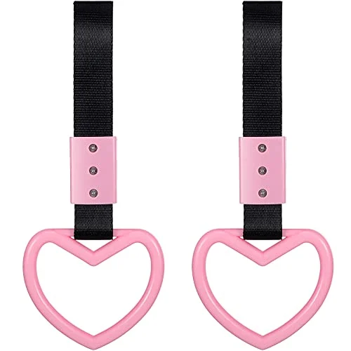 2 Pieces Heart Shaped Car Handle Straps Drift Charm, light pink, product photo