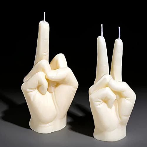 2 Pieces Middle Finger Hand Candles - Victory Gesture, white, product photo