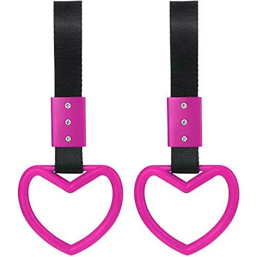 2 Pieces Rings Heart Shaped Car Handle Straps Drift, rose red, product photo