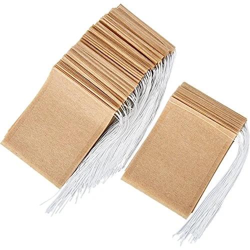 200 Pack Disposable Tea Filter Bags with Drawstring 2.36, natural color, product photo