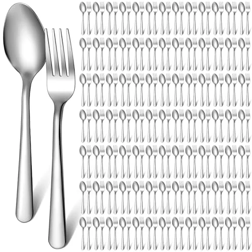 200 Pcs Forks and Spoons Silverware Set Bulk Stainless, silver, product photo
