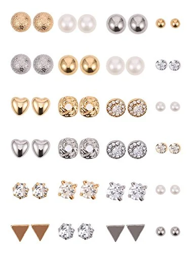 24 Pairs Stud Earrings, sliver & gold, product photo