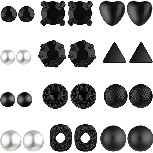 24 Pairs Stud Earrings, black, product photo