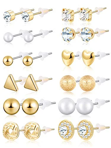24 Pairs Stud Earrings, gold, product photo