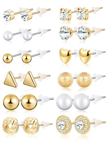 24 Pairs Stud Earrings, gold, product photo