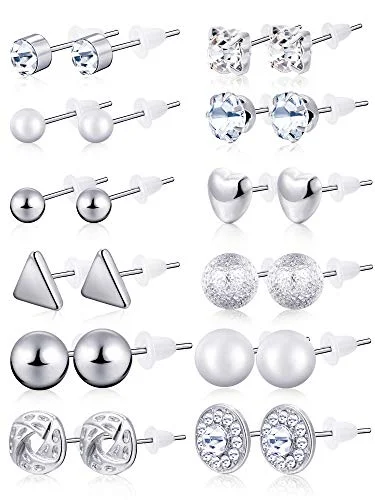 24 Pairs Stud Earrings, sliver, product photo