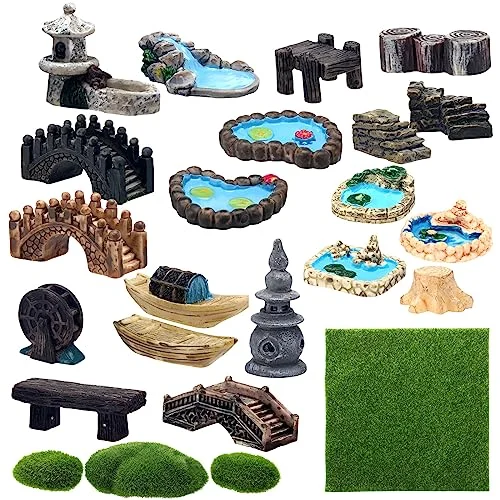24 Pcs Fairy Garden Accessories Architecture Miniatures- Fairy Pond, multicolor, product photo