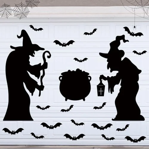 24 Pcs Halloween Garage Door Decoration Waterproof Witch Halloween, witch style, product photo