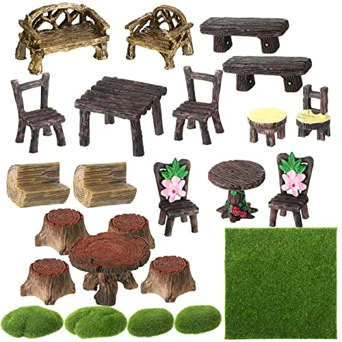 24 Pcs Mini Garden Accessories Fairy Furniture Table and, multicolor, product photo
