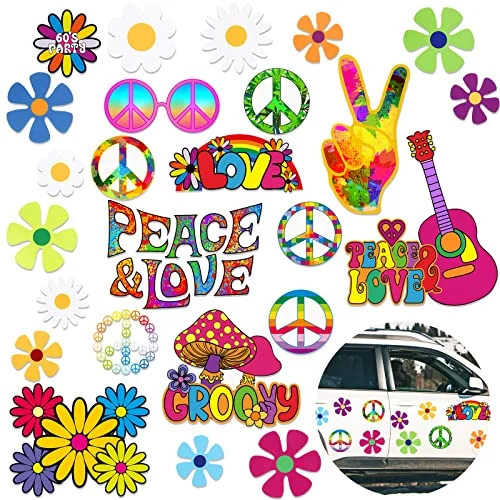 25 Pcs Car Magnet Decorations 60s Hippie Theme Party, retro color, product photo