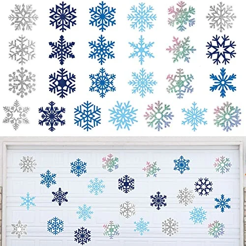 25 Pcs Winter Garage Door Stickers Winter Snowflake Magnets, snowflake style, product photo