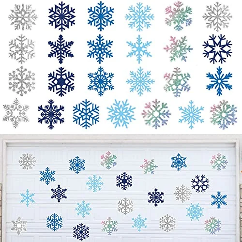 25 Pcs Winter Garage Door Stickers Winter Snowflake Magnets, snowflake style, product photo