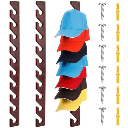 3 Pack Wooden Hat Rack for Baseball Cap Wall, reddish brown, product photo