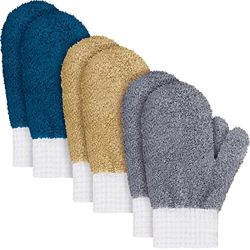 3 Pairs Microfiber Dusting Mitts with Thumb Reusable Plant, dark blue, gray, khaki, product photo