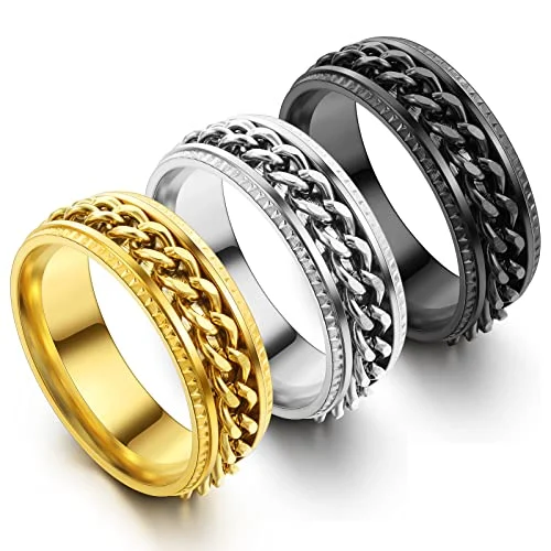3 Pcs Men's Tie Ring Tie Clasp 1 In, chain style, product photo
