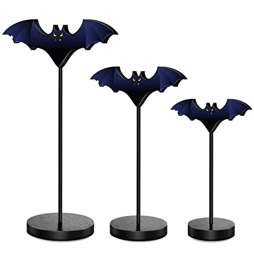 3 Pieces Tall Standing Bat Decor Halloween Tiered Tray, black, product photo