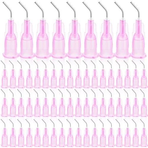 300 Pcs Bent Dispensing Tips Blunt Tip Dispensing Needles, pink, product photo