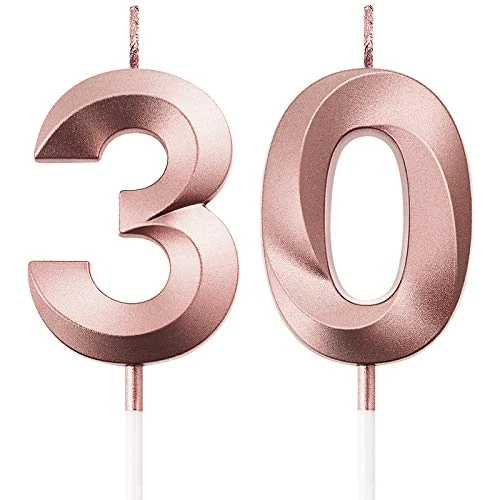 30th Birthday Candles Number Candles Cake Topper Decoration for, rose gold, product photo