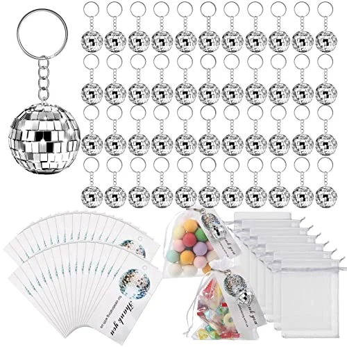 36 Pack Mini Mirror Disco Ball Keychain Bulk Silver, silver, product photo