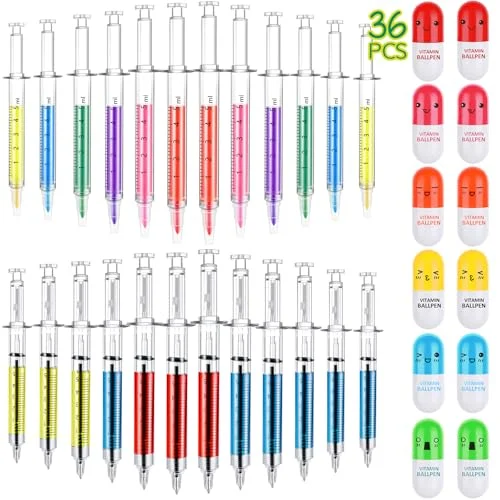 36 Pack Syringe Pens Bulk Pill Pens Syringe Highlighters, multicolor, product photo