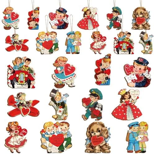 36 Pcs Valentine‘s Day Decorations Retro Valentines Wood Ornaments, red, product photo