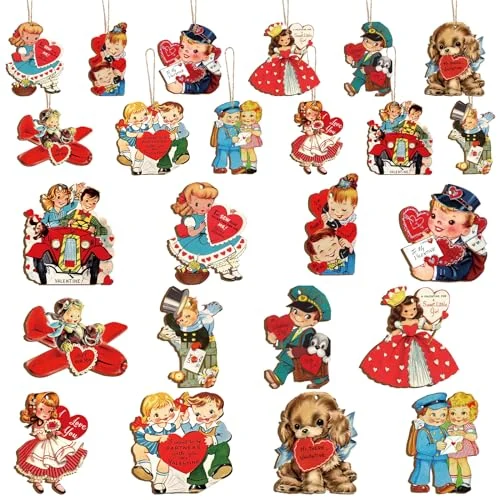 36 Pcs Valentine‘s Day Decorations Retro Valentines Wood Ornaments, red, product photo