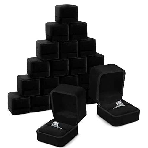 36 Pieces Velvet Ring Box Bulk for Wedding Ceremony, black, product photo