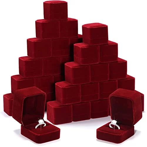 36 Pieces Velvet Ring Box Bulk for Wedding Ceremony, red, product photo