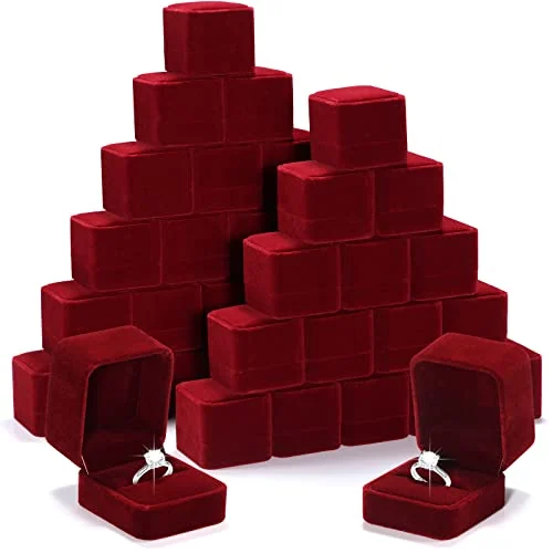 36 Pieces Velvet Ring Box Bulk for Wedding Ceremony, red, product photo