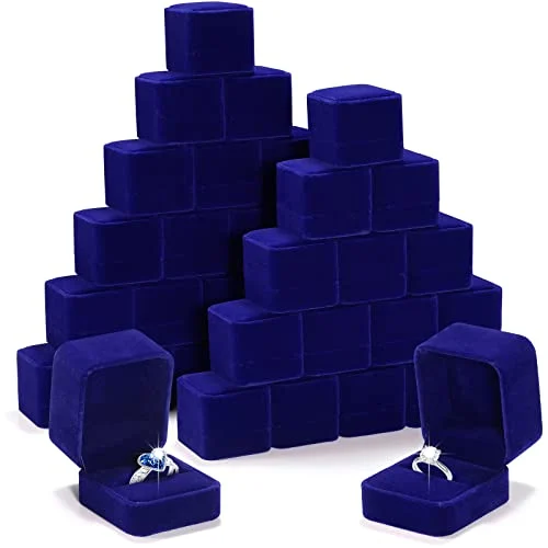 36 Pieces Velvet Ring Box Bulk for Wedding Ceremony, royal blue, product photo