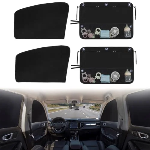 4 Pcs Car Window Sun Shades Set Black Blackout, black, product photo