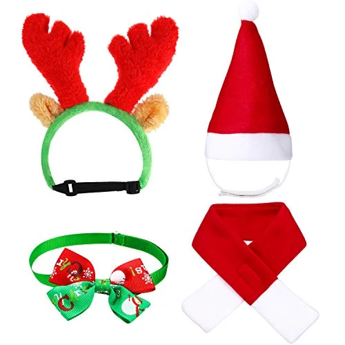 4 Pcs Cute Christmas Cat Hat & Dog Cap, red, product photo