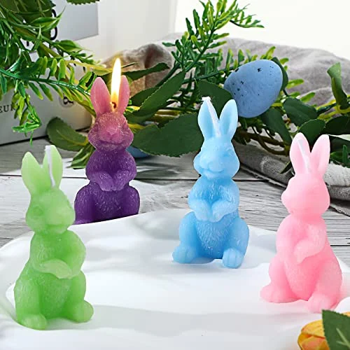 4 Pcs Easter Bunny Candles Gift Set Rabbit Shape, light purple, light blue, light green, light pink, product photo